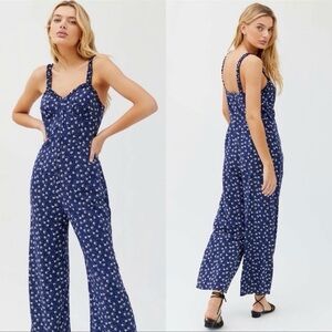 Urban Outfitters Blue Floral Button Front Jumpsuit